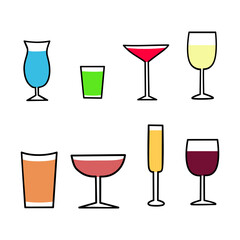 Cocktail glass icon set. Vector illustration in flat style.