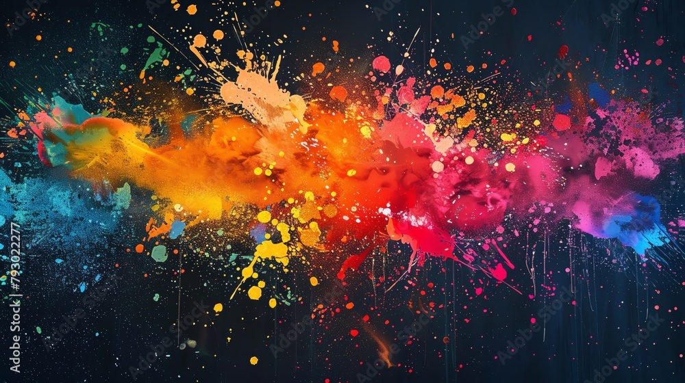 Poster dynamic background featuring explosive colorful paint splatters perfect for vibrant artistic project