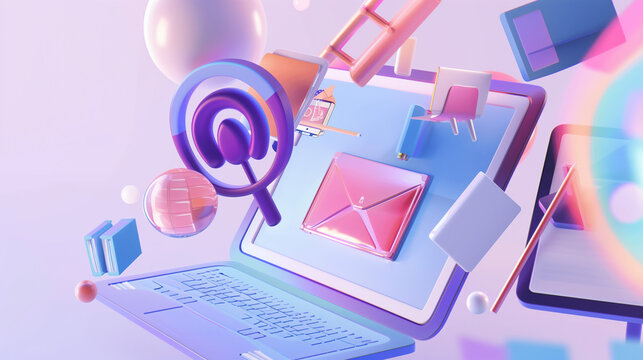 Core 3D symbols illustrate the adaptability and accessibility of remote learning: online classes, video chats, digital libraries, and e-platforms shine in the virtual learning landscape.