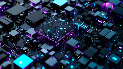 3D icons showcasing digital technology backgrounds feature circuit boards, binary code, futuristic grids, and cyber landscapes, emphasizing digital interconnectedness.
