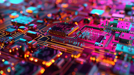 Innovative 3D icons of circuit boards, binary code, futuristic grids, and cyber landscapes take center stage, representing digital technology's interconnectedness
