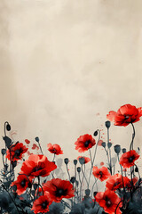 Red poppy flowers for a Remembrance Sunday and Memorial Day poster or post.
