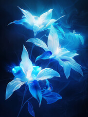 Glowing abstract blue flowers on blue background, wallpaper, backdrop, poster, design, graphic - 793024072
