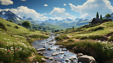 Beautiful summer colorful rustic pastoral landscape panorama. beautiful summer colorful rustic...