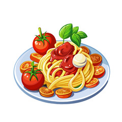 spaghetti with tomato, ketchup and cheeese on plate