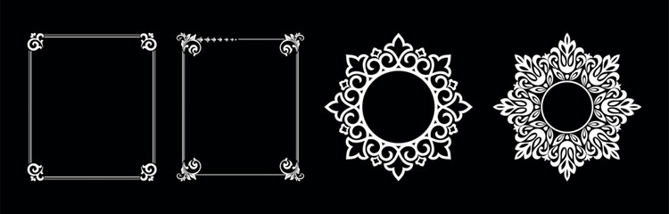 Set of decorative frames Elegant vector element for design in Eastern style, place for text. Floral black and white borders. Lace illustration for invitations and greeting cards. - 793024664