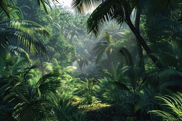 Dense jungle canopy alive with exotic wildlife sounds. - obrazy, fototapety, plakaty