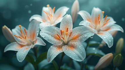 Elegant Lilies in Full Bloom with Unopened Buds Generative AI