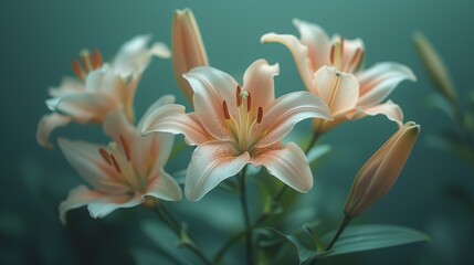 Naklejka premium Nature's Elegance: Blooming Lilies in Vibrant Splendor Generative AI