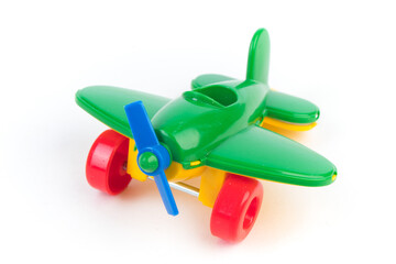 Children's toy. Multicolored eraser plane on a white background. The concept of flight and travel by air. Aircraft. preschool education.