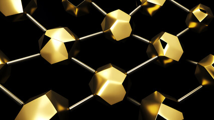 gold and silver hexagons on a black background, abstract wallpaper design