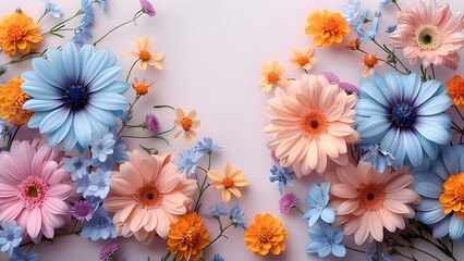 Pastel flowers in a variety of colors set against a white background for special occasions. Concept Pastel Flowers, Color Variety, White Background, Special Occasions