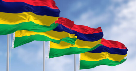 Four Mauritius national flags waving - 793028277