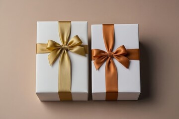 Golden Gift Box Tied with Ribbon for Christmas Celebration