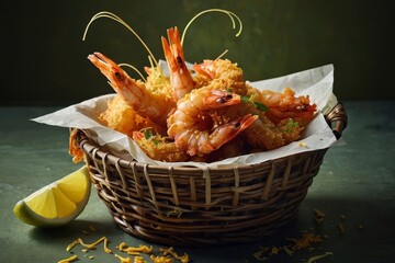 Lemon Shrimp Delight: A plate of succulent shrimp, grilled and fried to perfection, garnished with fresh parsley, served with zesty lemon sauce Enjoy this seafood delicacy for a delicious and healthy 
