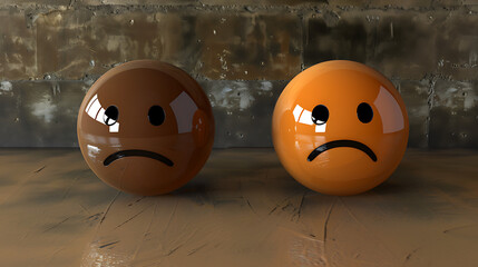 Two sad faces ball depression anxiety bad review colors vibrant mood choosing concept rating emotions negative - obrazy, fototapety, plakaty
