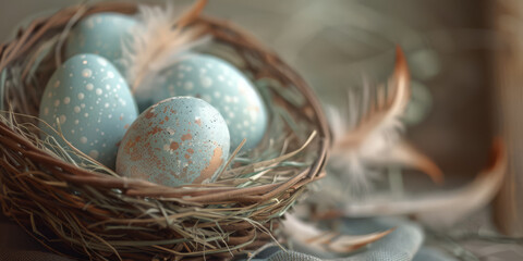 Easter Delight: Speckled Eggs Nestled in a Natural Twig Nest