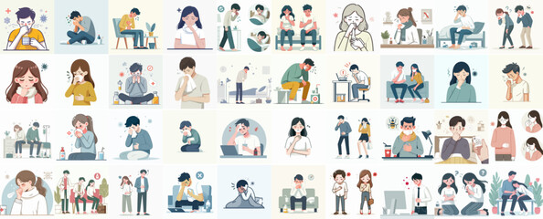 Vector set of sick people in flat design style