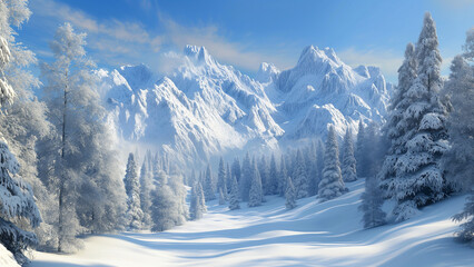 AI Generates Majestic snow covered mountain range