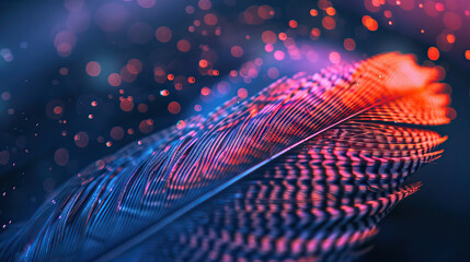 Macro photography, futuristic vibrant organic nature-inspired abstract bird feathers and. Very modern. Nature technology, sustainability design, isolated, bokeh, bright