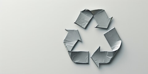 Sustainable Cycle: Metallic Recycle Symbol on Grey Background