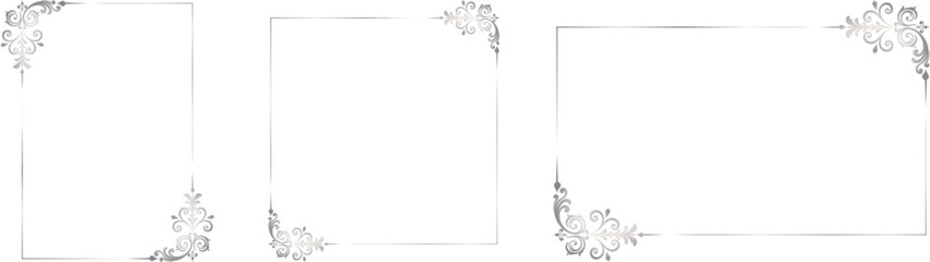 Set of Decorative Vintage Silver Frames and Borders, 2x3, 1x1, 16x9 sizes