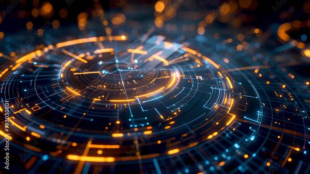 Aufkleber futuristic digital technology concept with glowing neon lines and abstract data visualization. ideal