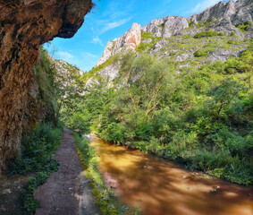 Amazing view of Turda Gorge (Cheile Turzii) natural reserve with marked trails for hikes on Hasdate river.