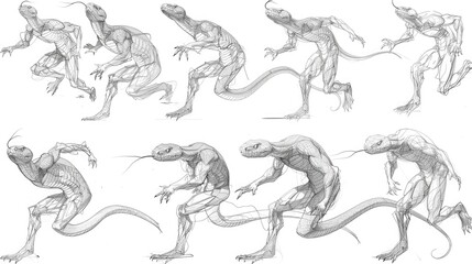 Fototapeta na wymiar Character Design Sheet: Cobra Anatomy in Action, Pencil Sketch
