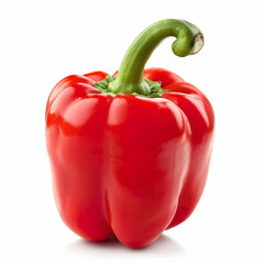 Fresh Red Bell Pepper with Green Stem on White Background. Generated by AI
