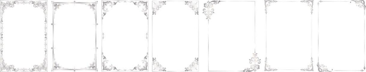 Set of Decorative Vintage Silver Frames and Borders, 2x3 size