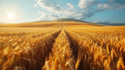 Endless Golden Wheat Fields in Perfect Focus Generative AI - obrazy, fototapety, plakaty