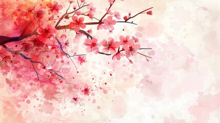 Sakura branch in watercolor style on an light abstract background illustration.
