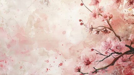 Sakura branch in watercolor style on an light abstract background illustration.
