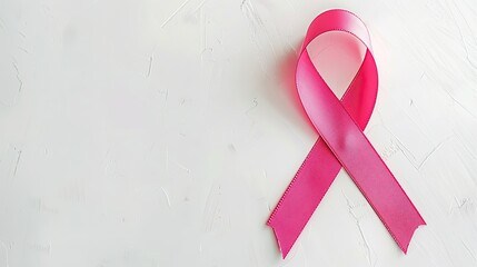 A striking photo of a pink ribbon symbolizing breast cancer awareness is beautifully captured against a pristine white background conveying the essence of Women s Health Day