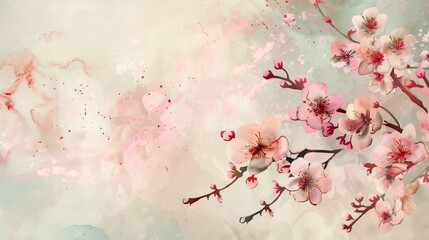 Sakura branch in watercolor style on an light abstract background illustration.
