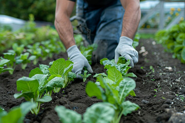 A person planting and tending to a backyard garden for a community-supported agriculture (CSA) side hustle.