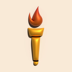 3d torch illustration. Flaming torchlight. Golden flare. Torch flame symbol.