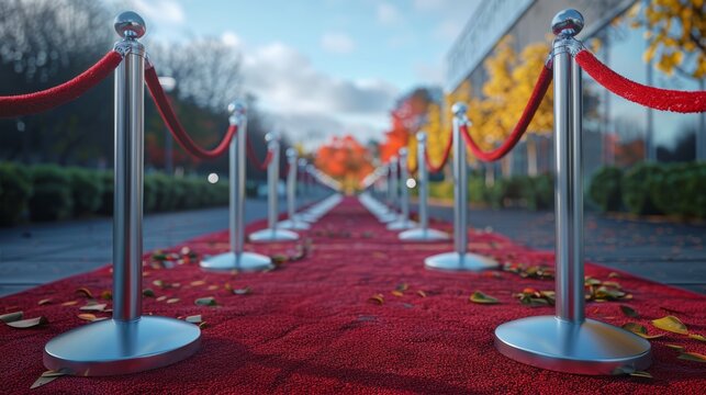 Elegant Queue Management Barriers with Plush Velvet Ropes Generative AI