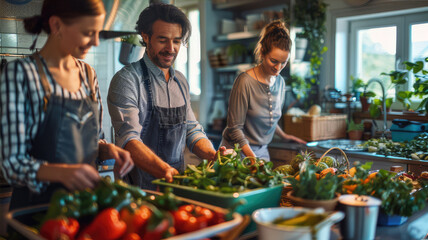 Family cooking natural foods to share together in the kitchen