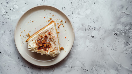 Indulge in the irresistible charm of our Carrot Cake, presented against a sophisticated grey background with high key lighting, accentuating its delectable features. This classic dessert boasts - obrazy, fototapety, plakaty