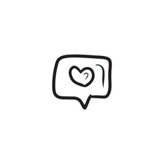 pop it notification with heart in speaking bubble in b lack isolated on white background. Hand drawn vector sketch illustration in doodle simple style. Concept of messengers, communication, dialogue.