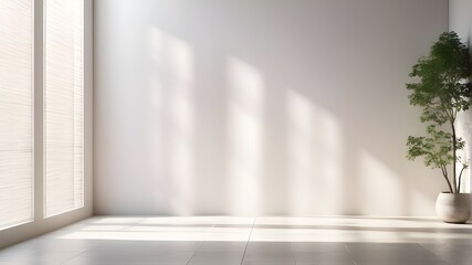  A photorealistic image capturing the natural shadow effect of a window overlayed on a white textured background. This image is suitable for product presentations, backdrops, and mockups with a summer