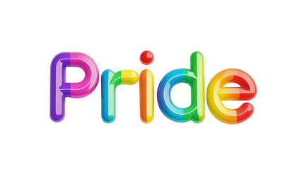 Pride word written in colourful font isolated on a transparent background. Text for LGBTQ awareness month .
