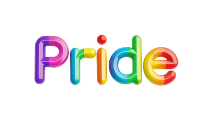 Pride word written in colourful font isolated on a transparent background. Text for LGBTQ awareness month .