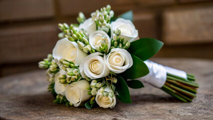 White rose flower bouquet in bundle shape for bridal in wedding ceremony
