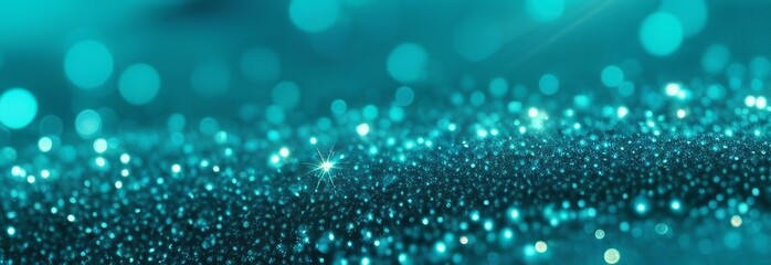 surface adorned with sparkling glittering particles, teal banner. concepts: inspirational or motivational quotes, electronic or ambient music genre - album cover, fantasy-themed websites or games