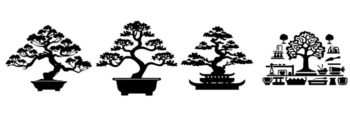 silhouettes of plants in pots