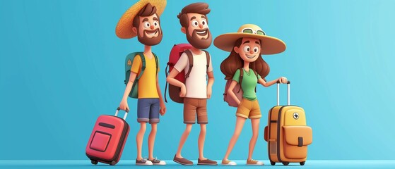 Families driving carriers on summer vacations, cartoon illustration style design, 3d