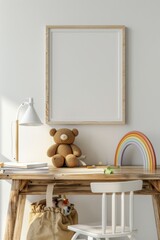 Frame mockup, Child's Room Mockup with Stuffed Animals and Pillows, high-resolution (300 DPI)